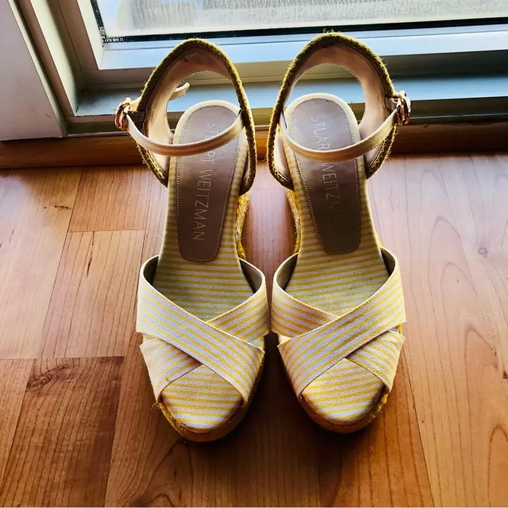 Stuart Weitzman Mirela Stripes Canvas Espadrille Sandals Sunflower Women’s 7.5
